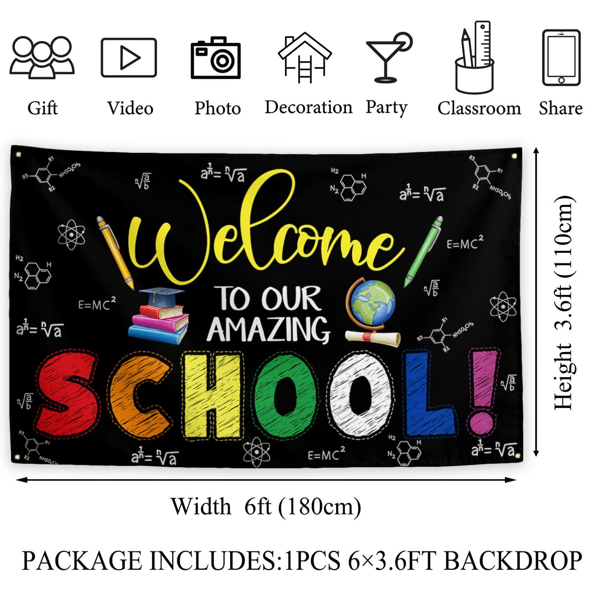 Back to School Decorations - First Day of School Backdrop & Welcome Banner for Classroom Decor - Perfect for Classroom Parties, Photo Booths & School Events