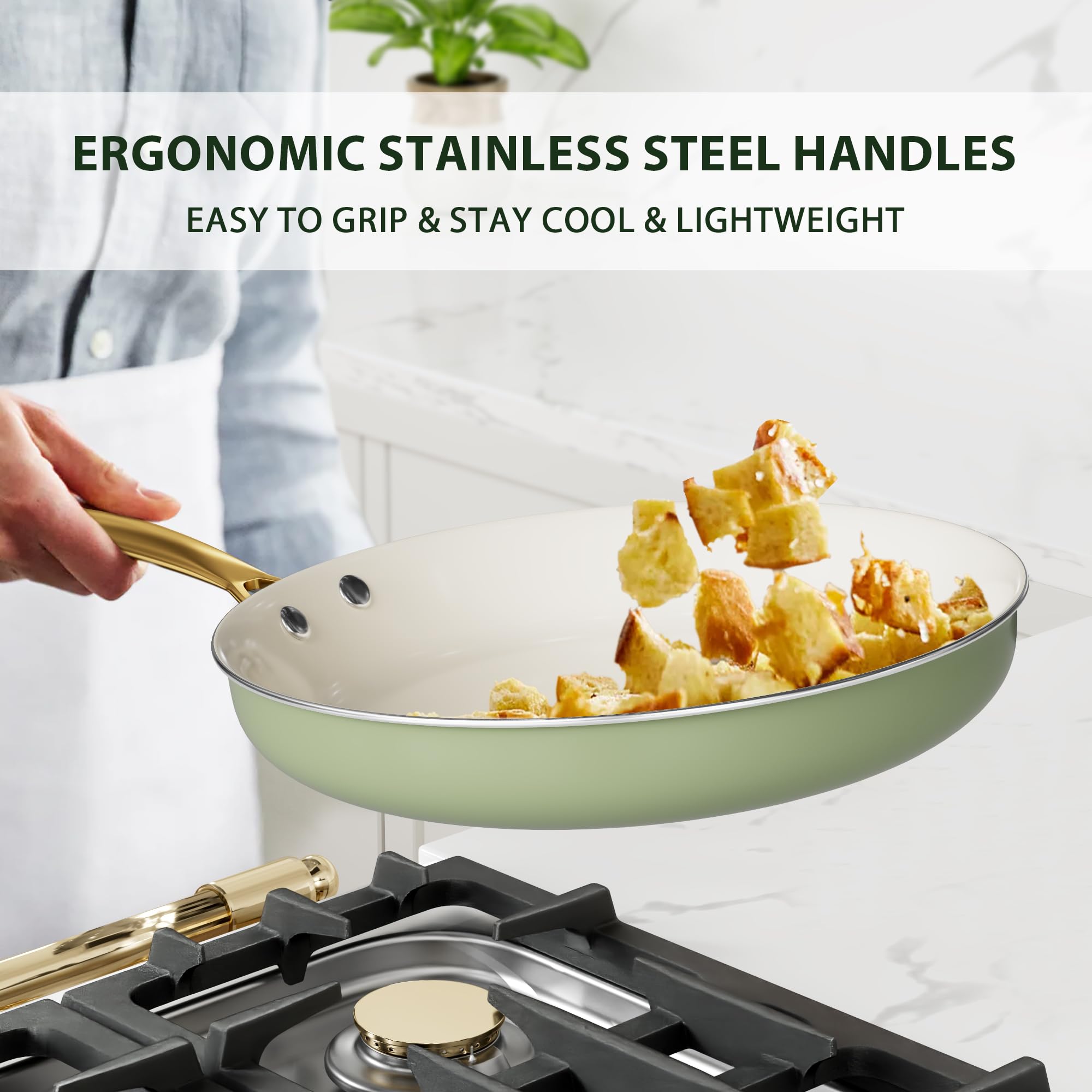 VONIKI 10-Piece Non-Toxic Ceramic Cookware Set with Pots, Pans & Utensils - Nonstick Dutch Oven, Saucepan, Sauté Pan & Frying Pan for Healthy Cooking | Perfect Kitchen Gift Set for Home Chefs & Cooking Enthusiasts