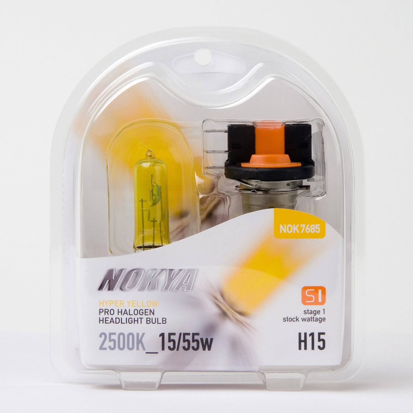 Nokya Hyper Yellow H15 Light Bulbs 2500K 15/55W (Stage 1) - High Performance Fog & Driving Lights for Cars, Trucks & Motorcycles