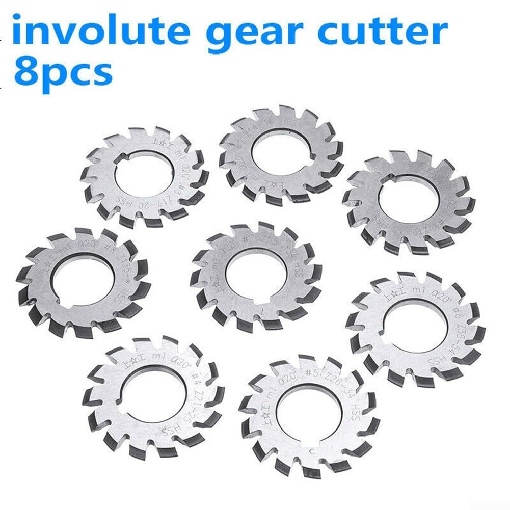 8Pcs HSS M1 Involute Gear Cutters Set - 22mm Diameter, 20 Degree 18 Teeth for Milling Machines | Precision Gear Cutting Tools for DIY Projects & Industrial Machinery Repair