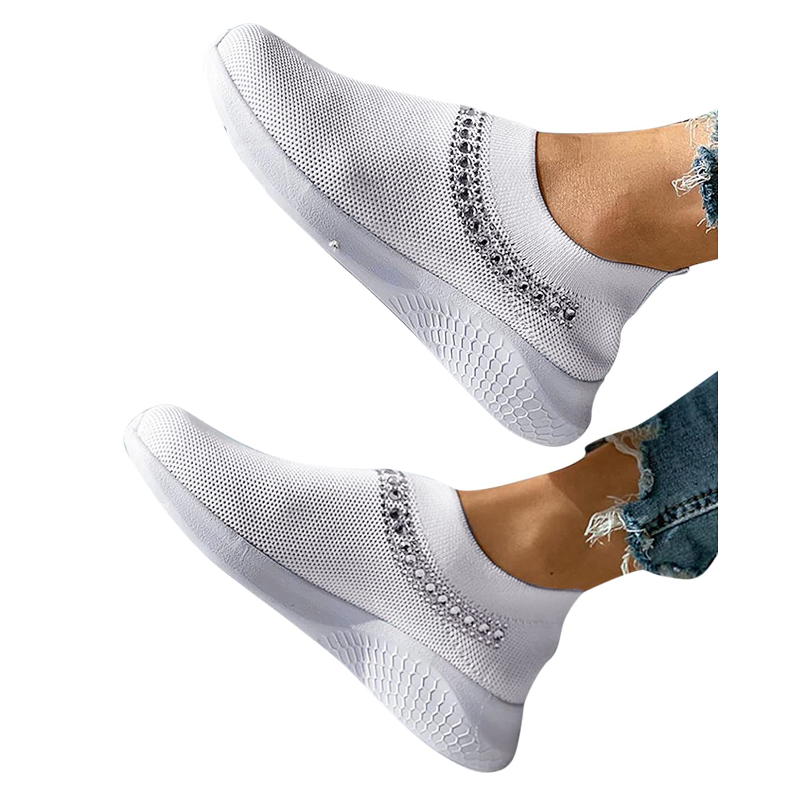 Gibobby Women's Lightweight Crystal Mesh Breathable Walking Shoes - Fashion Sneaker Sandals & Loafers for Casual Wear, Travel, and Summer Outfits
