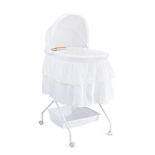 Big Oshi Madison Newborn Baby Bassinet - Portable Crib for Boys & Girls - Removable Canopy Cover with Mattress Pad & Sheet - White - Perfect for Nursery, Bedside Sleeping & Travel Use