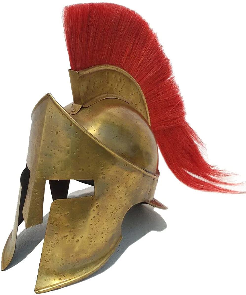 Authentic King Leonidas Spartan Helmet with Red Plume - Greek Roman Warrior Helmet Replica from Movie 300 - Men's Costume Headwear for Cosplay, Halloween & Historical Reenactment | Brass Medieval Armor by ALLORY TECH