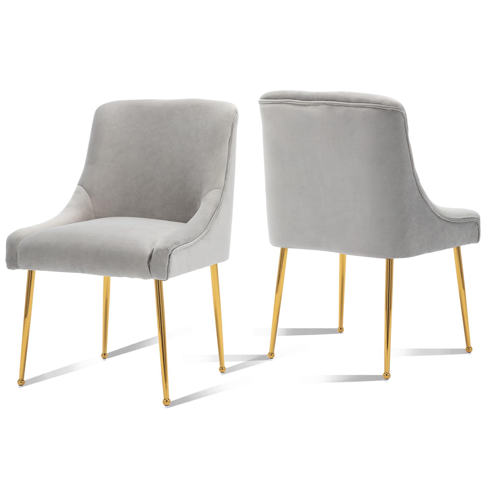 Guyou Grey Velvet Dining Chairs Set of 2 - Modern Upholstered Accent Chairs with Gold Metal Legs for Kitchen, Dining Room, Living Room & Bedroom - Perfect for Small Spaces, Apartments and Home Decor (Grey)