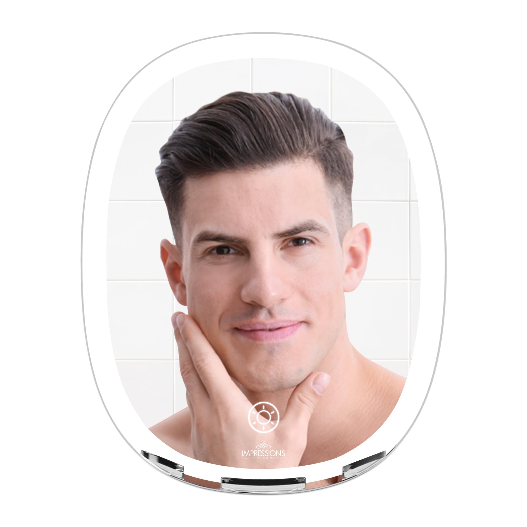 Fogless LED Shaving Mirror for Men - 360° Swivel Adjustable Travel Mirror with Razor Holder, Tri-Tone Lighting & Adhesive Base - Perfect for Bathroom, Gym Bag & Travel (White)