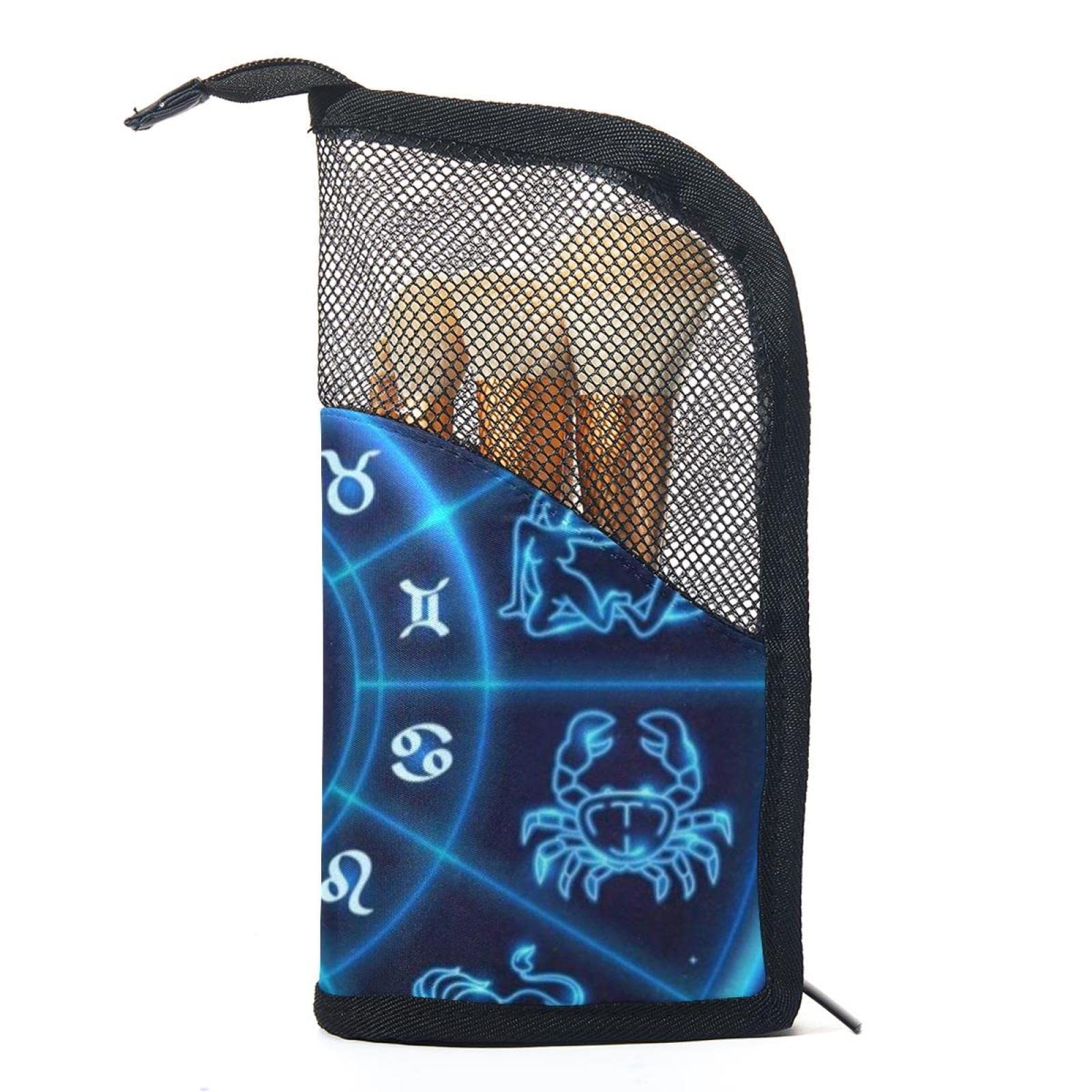 Premium 12-Piece Makeup Brush Organizer Bag - Cosmic Constellation & Animal Print Portable Holder Case for Travel & Home Vanity Storage