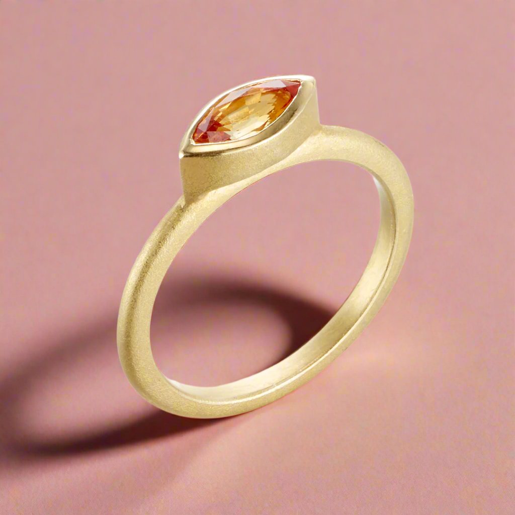 Marquise Yellow Sapphire Stacking Ring - Dainty Gold Plated Wedding Band for Women | Perfect for Layering, Anniversary Gifts & Everyday Elegance