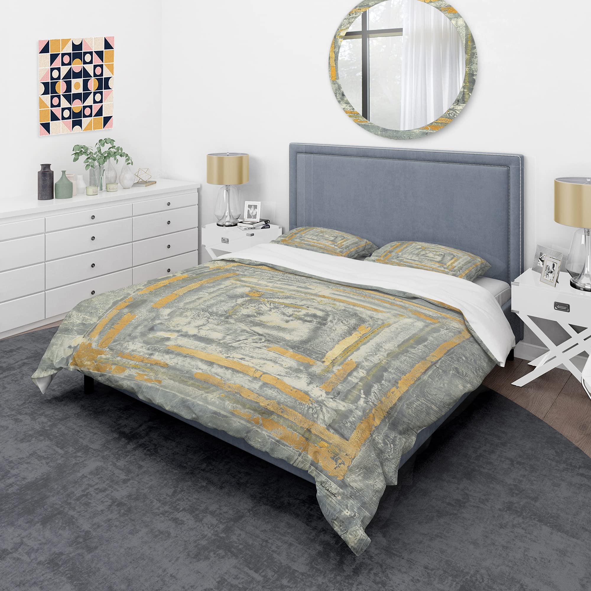 Gold Glam Grey Tapestry Duvet Cover Set King - Abstract Bedding for Modern Bedrooms