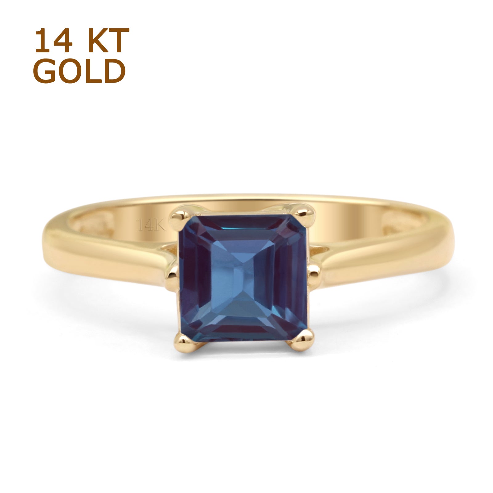 14K Yellow Gold Princess Cut Solitaire Lab-Created Alexandrite Ring for Women - Elegant Engagement, Wedding, Anniversary Gift Idea