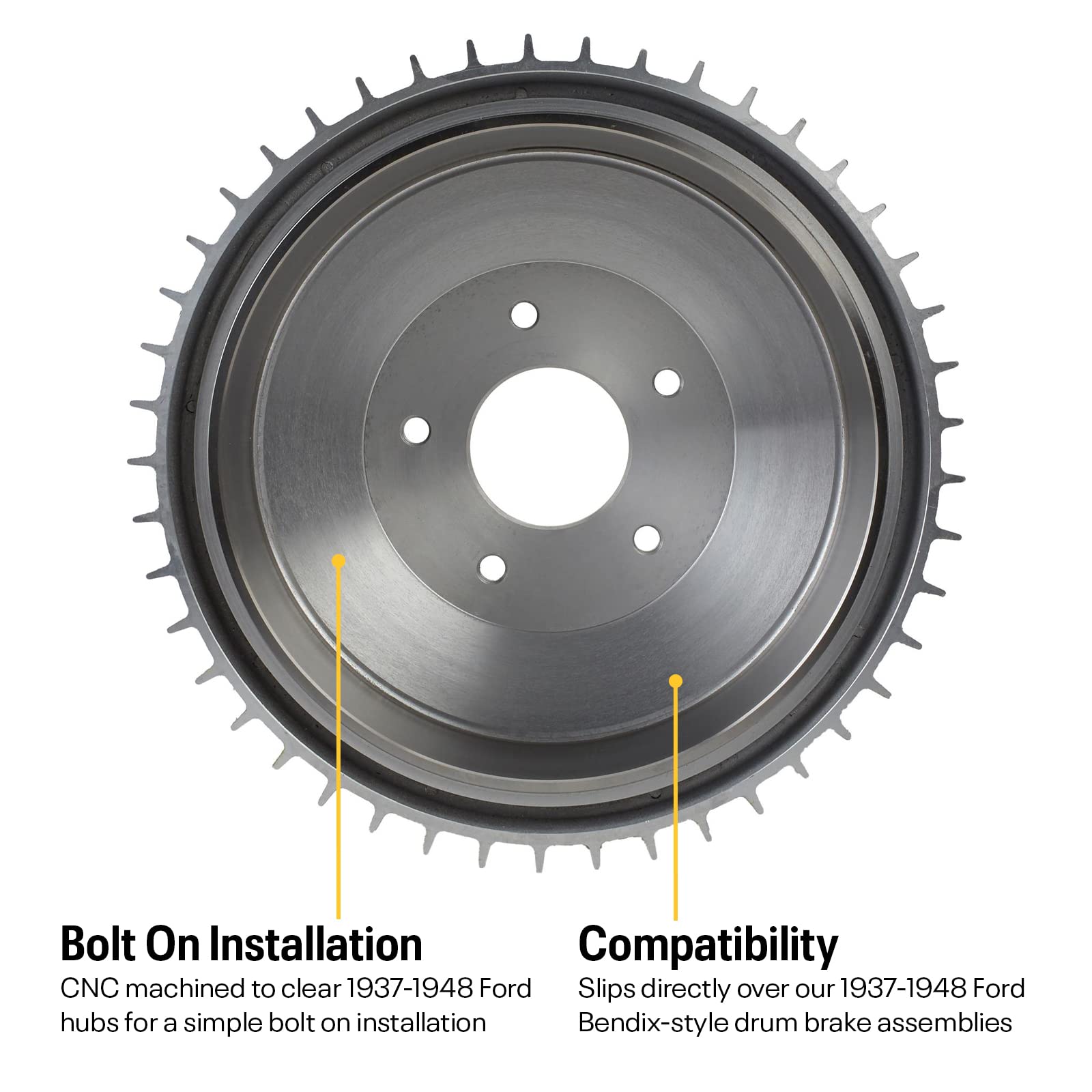 High-Performance Aluminum Brake Drum for Ford Spindles - 12 x 2 Buick-Style Finned Drum Brake Hardware | Durable & Lightweight for Classic Car Restoration & Hot Rod Upgrades