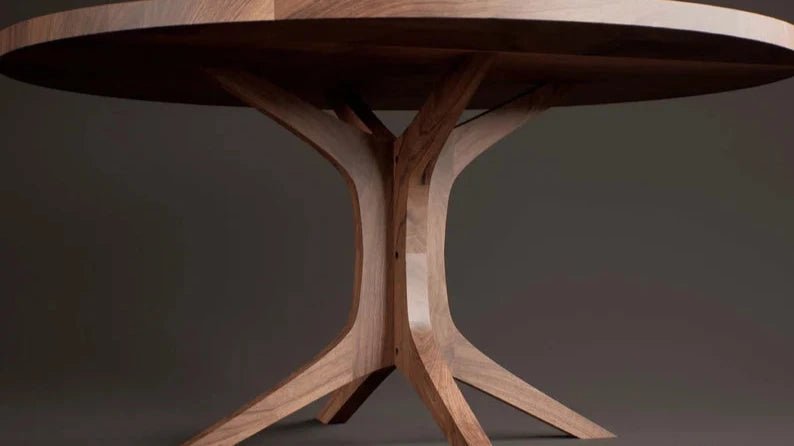 Handmade Designer Wooden Round Dining Table - Natural Brown Finish - Perfect for Farmhouse, Rustic & Modern Dining Rooms