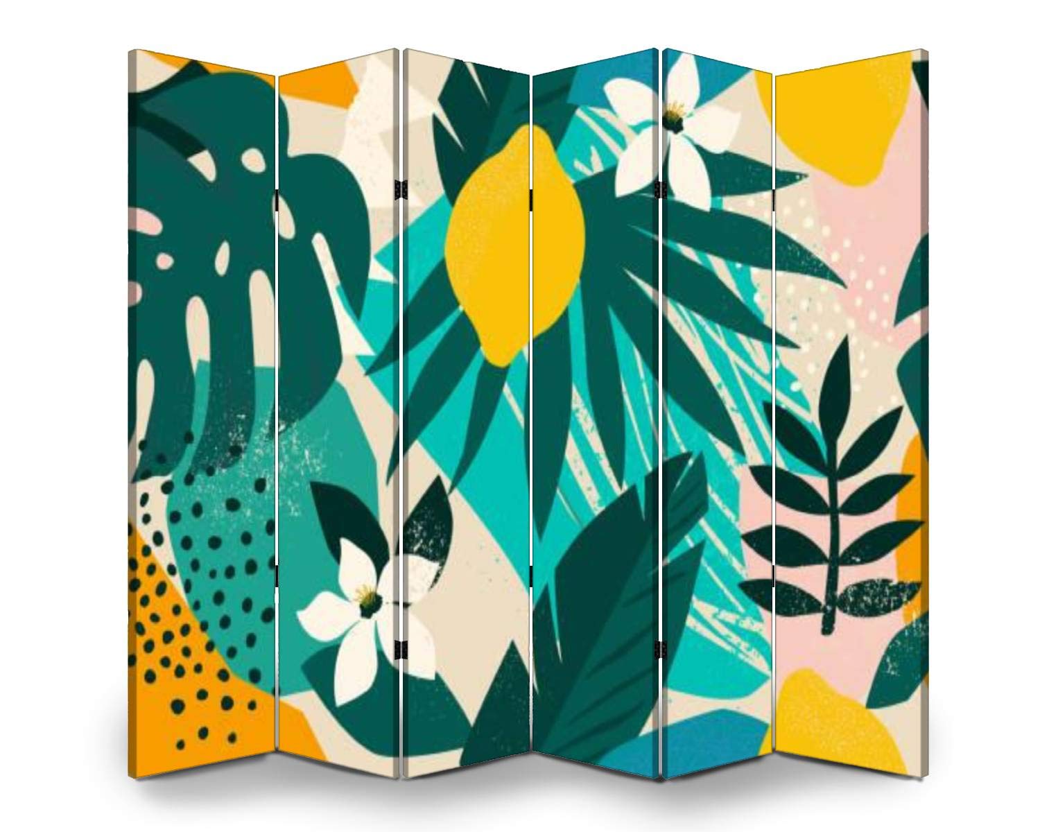 6 Panel Folding Room Divider - Modern Floral Jungle Print Privacy Screen for Home & Office | Freestanding Partition for Indoor/Outdoor Use | Perfect for Living Rooms, Bedrooms, and Event Spaces
