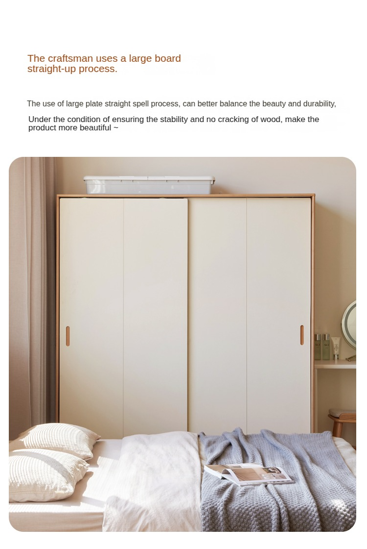 Solid Wood Beech & Poplar Nordic Sliding Door Wardrobe - Modern Closet for Bedroom, Living Room, and Entryway Storage