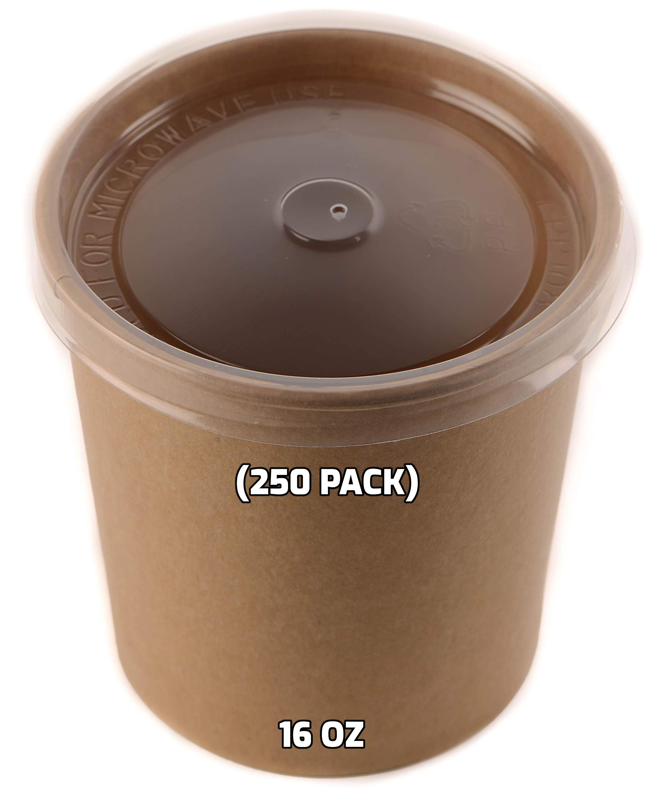 [250 Pack] 16 oz Disposable Kraft Paper Soup Containers with Lids - Eco-Friendly Takeout Containers for Ice Cream, Frozen Yogurt, Salads | Microwave Safe, Leak Proof, Restaurant & Catering Supplies, Food Storage | Perfect for Parties, Picnics & Meal Prep