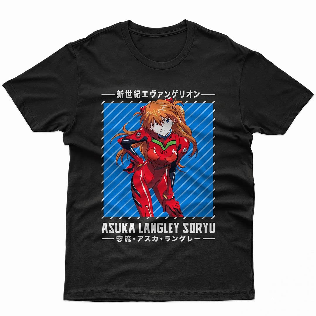 COP68 Asuka Langley Soryu Anime T-Shirt - Evangelion Unit-02 Japanese Manga Tee for Men, Women & Kids - Casual Wear, Cosplay & Anime Conventions (Black, Short Sleeve)
