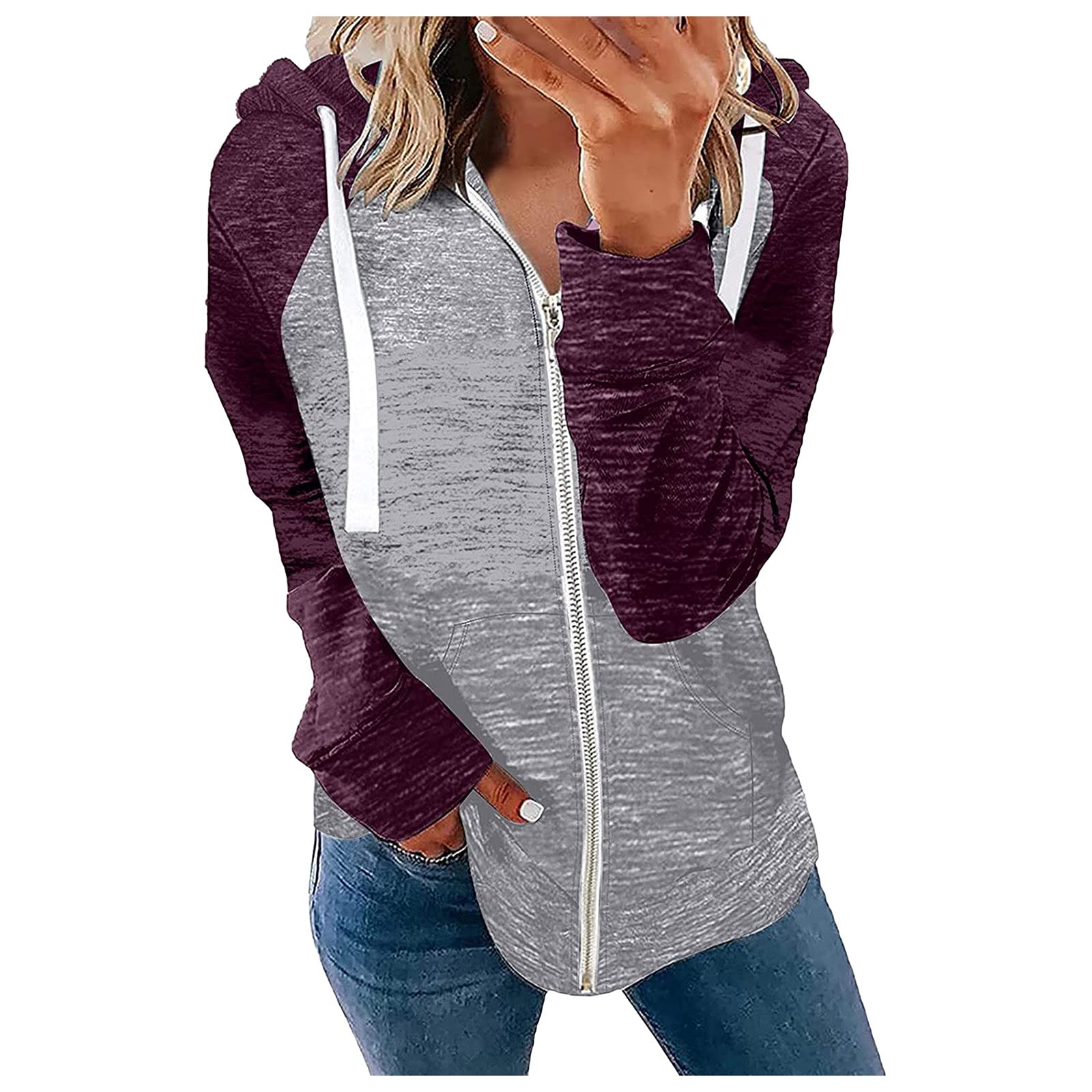 Lightweight Women's Hooded Jacket - Casual Long Sleeve Zipper Pocket Coat with Drawstring for Outdoor Sports & Everyday Wear