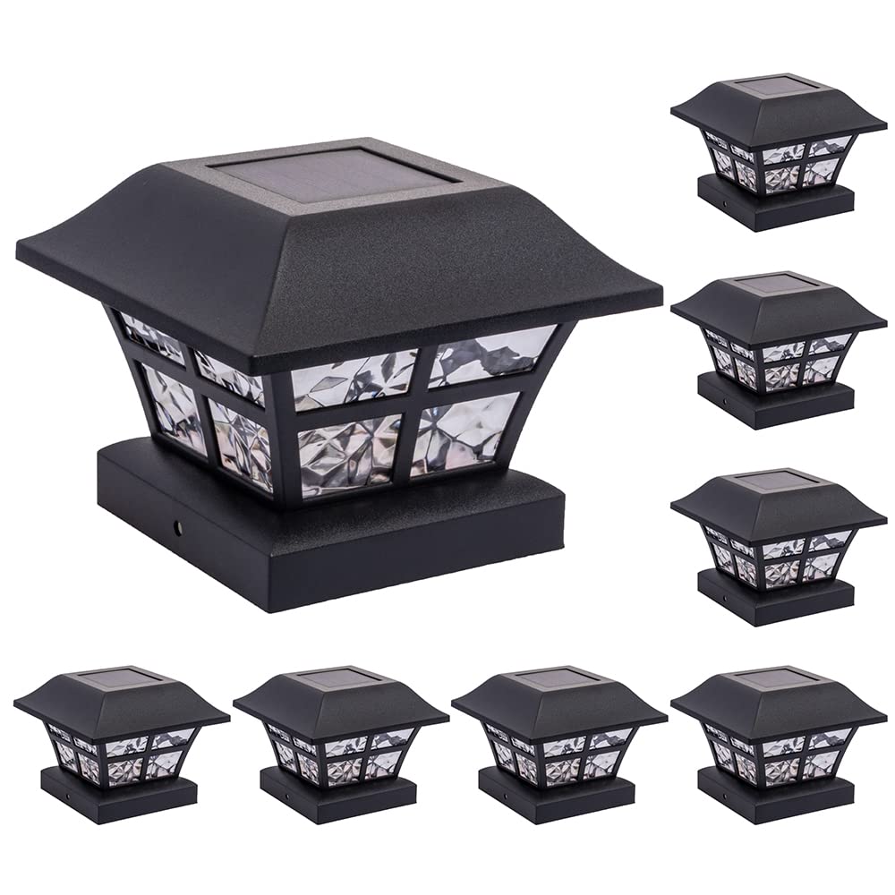 GreenLighting Evolve Black Solar Post Cap Lights - 8 Pack Waterproof Outdoor Solar Lights for 4x4 & 5x5 Vinyl/PVC Fence Posts - Energy Efficient Solar Post Caps for Deck, Garden & Pathway Lighting