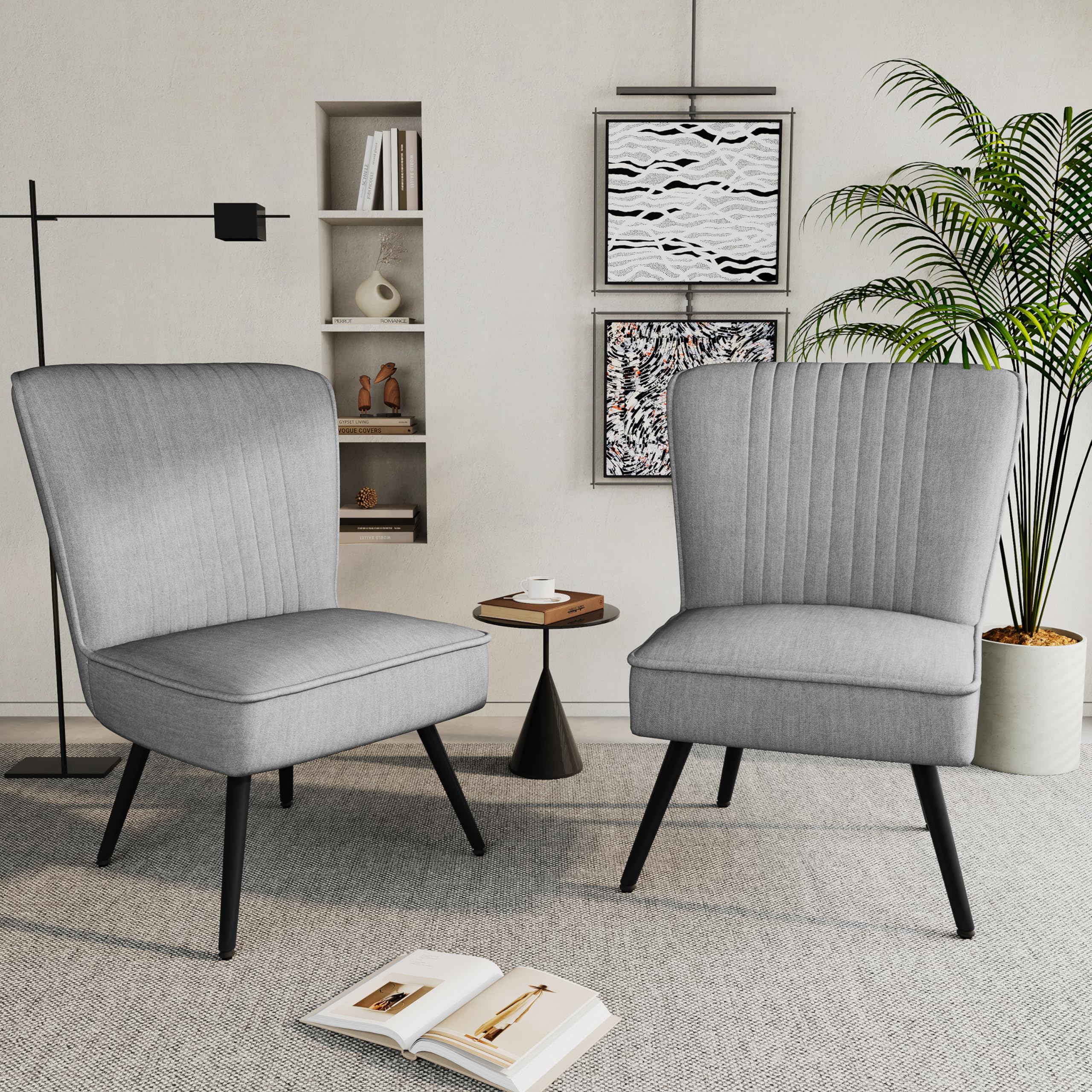 Alunaune Accent Chair Set of 2 - Modern Upholstered Living Room & Bedroom Armless Slipper Chairs - Comfortable Wingback Single Sofa for Guest Reception - Gray - Perfect for Small Spaces, Apartments and Cozy Reading Nooks