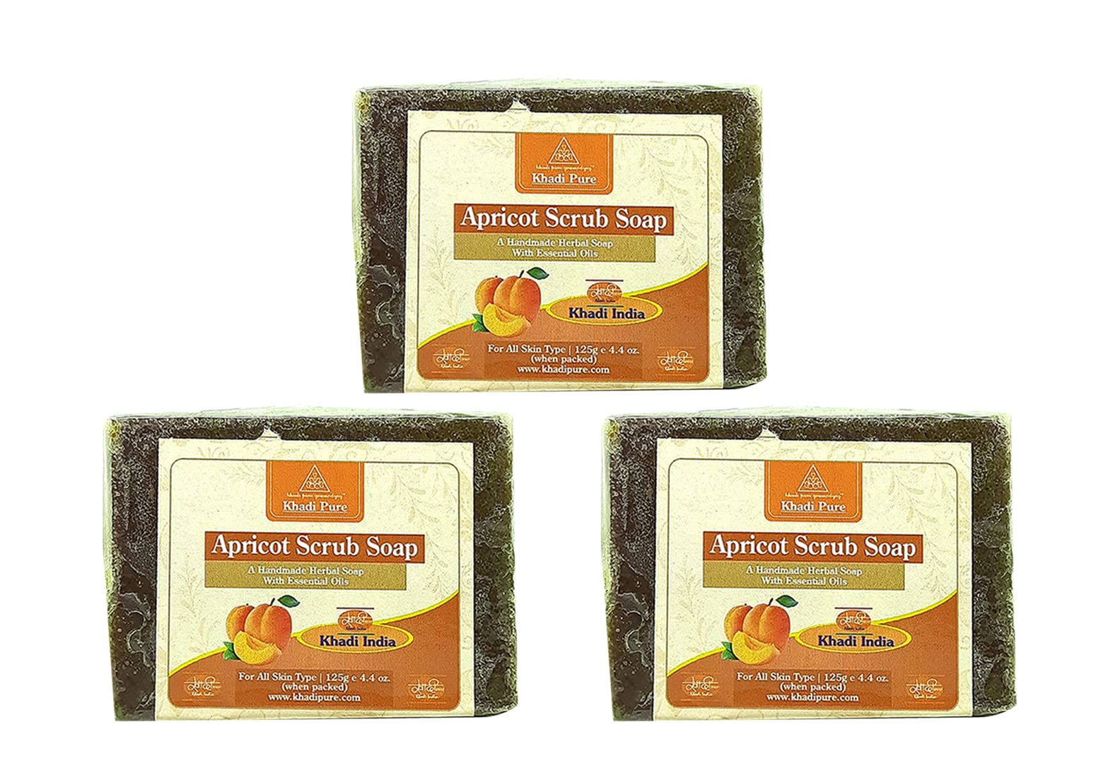 Khadi Pure Herbal Apricot Scrub Soap - 125g (Pack of 3) | Natural Exfoliating Face & Body Cleanser for Glowing Skin | Perfect for Daily Skincare Routine & Spa Treatments