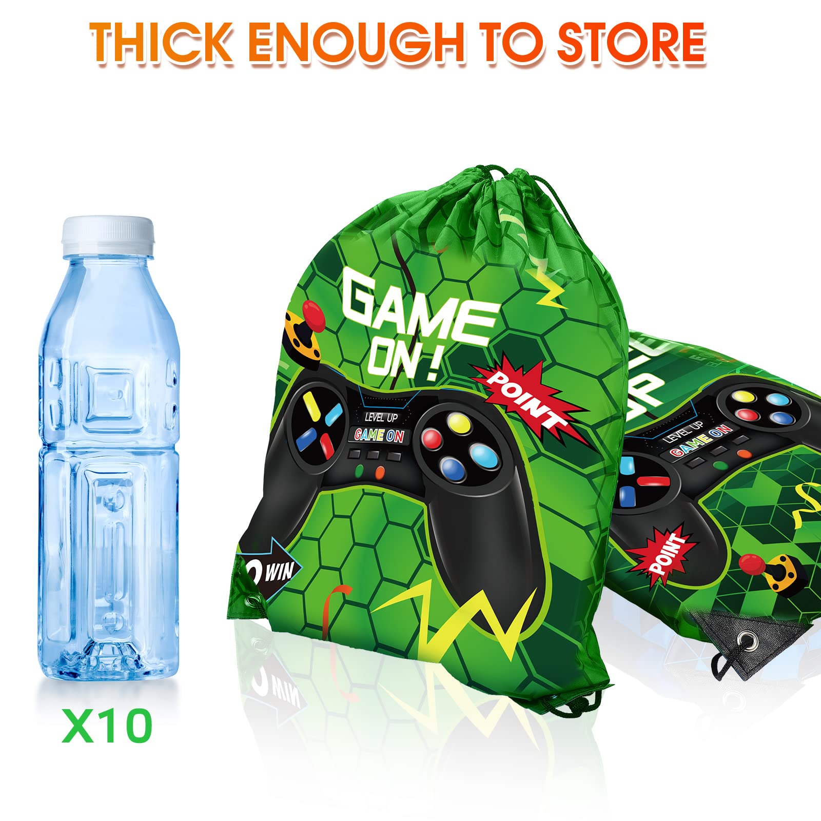 Eccliy 10-Pack Green Video Game Drawstring Favor Bags 17x13 Inch - Perfect for Gaming Parties, Birthday Goodie Bags & Loot Bags