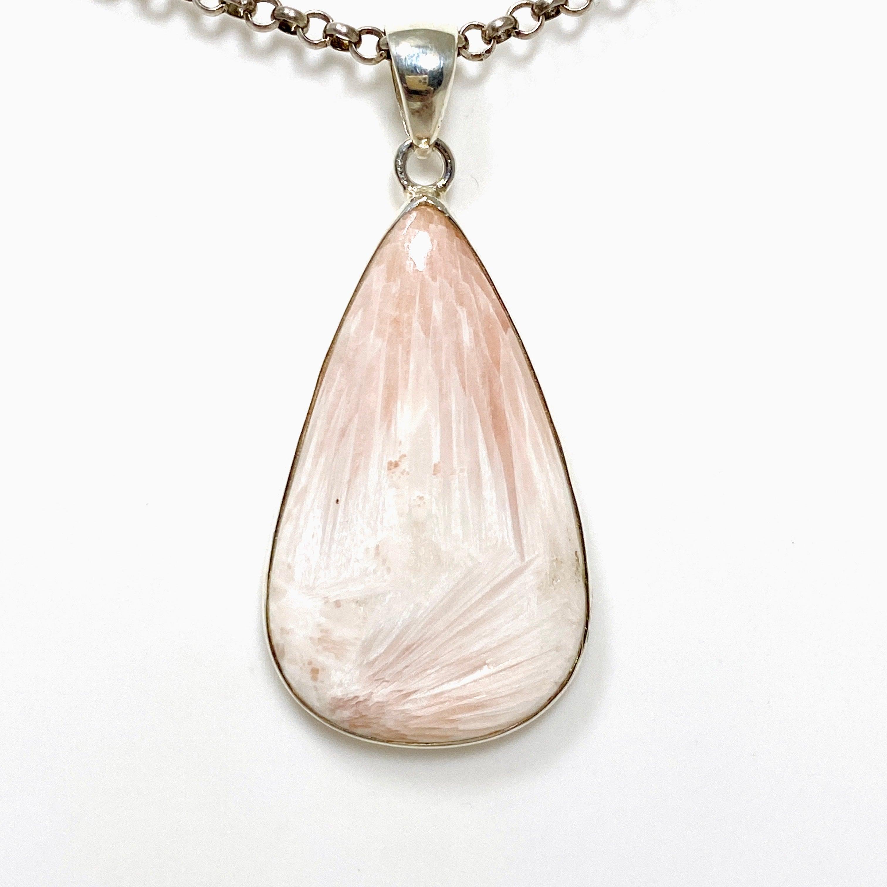 Natural Peach Scolecite Teardrop Pendant Necklace KPGJ4521 - Elegant Healing Crystal Jewelry for Meditation, Energy Balancing & Spiritual Gifts