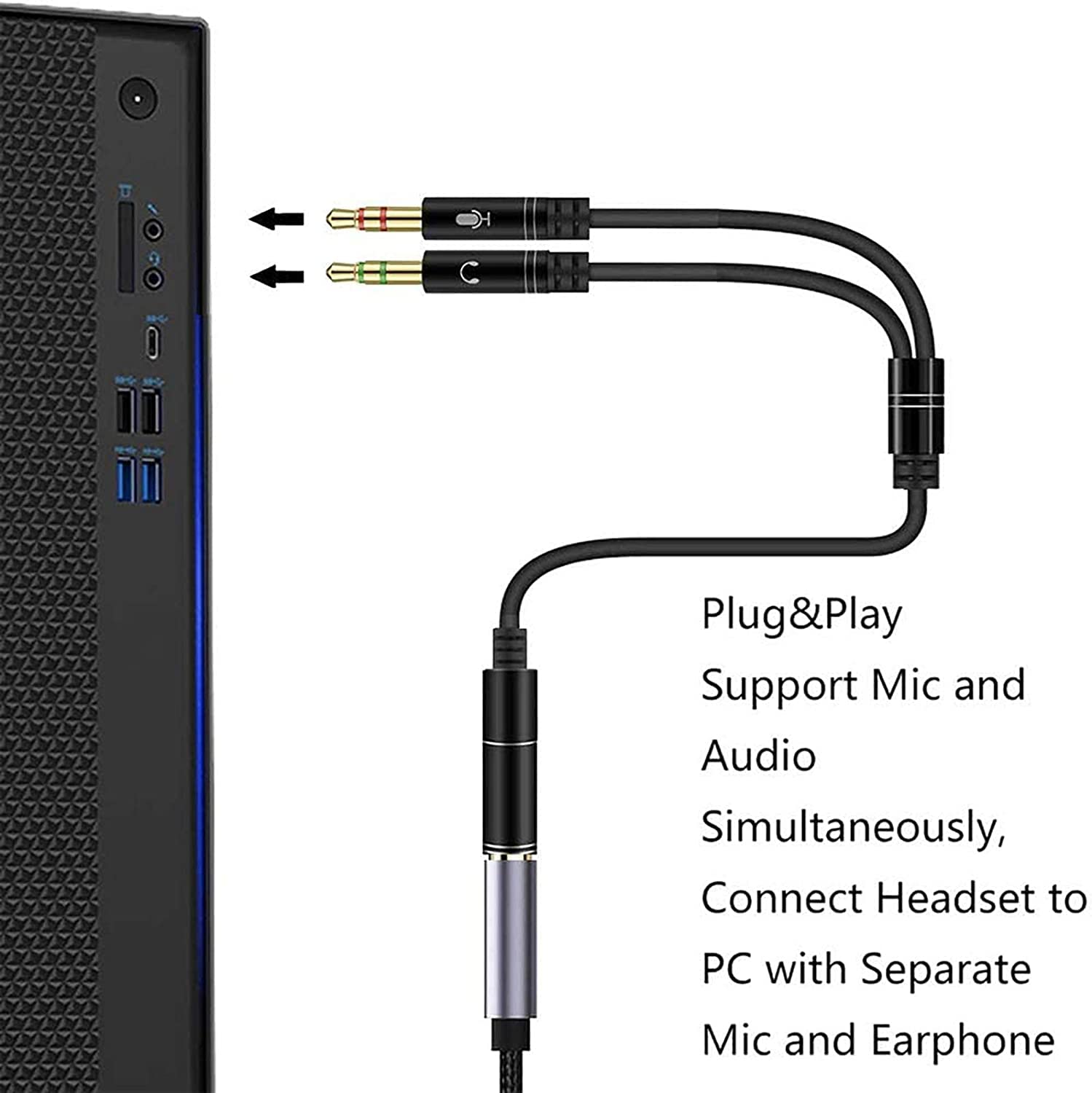 3.5mm Headphone Mic Splitter Adapter - Female to Dual Male Aux Cable with Braided Design for PC, Gaming Headsets, Laptops, PS5/PS4 Controllers - Perfect for Streaming, Online Meetings & Multi-Device Audio Setups