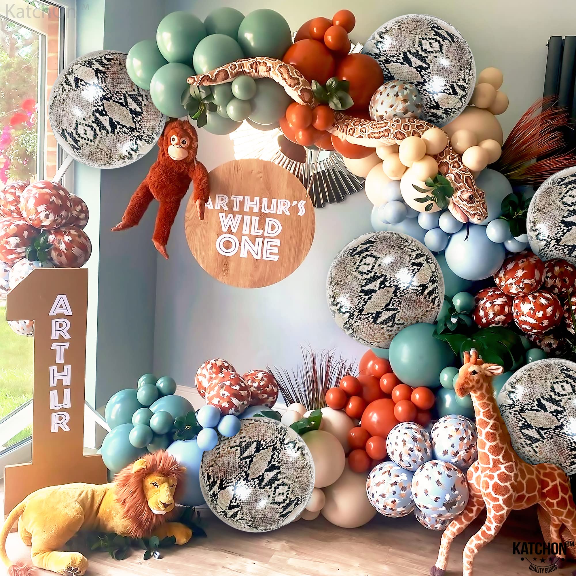 KatchOn 22 Inch Snake Balloons - Pack of 6 | 4D Round Snake Print Party Decorations for Reptile Themed Birthday & Halloween Parties | Perfect for Jungle, Zoo, or Animal Theme Decor