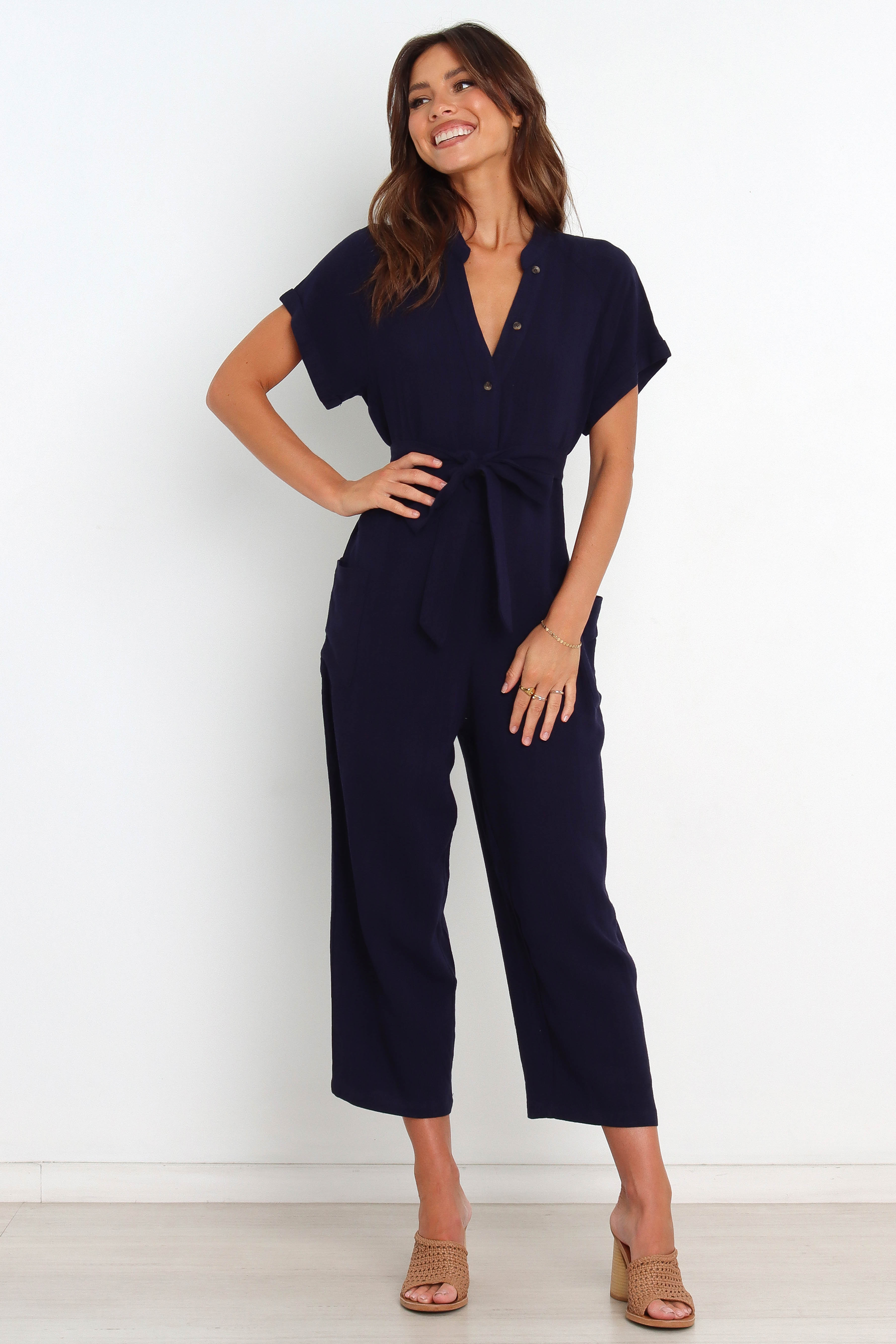 Archie Women's Navy Blue Jumpsuit - Casual One Piece Romper for Summer Outings, Beach Vacations & Everyday Wear