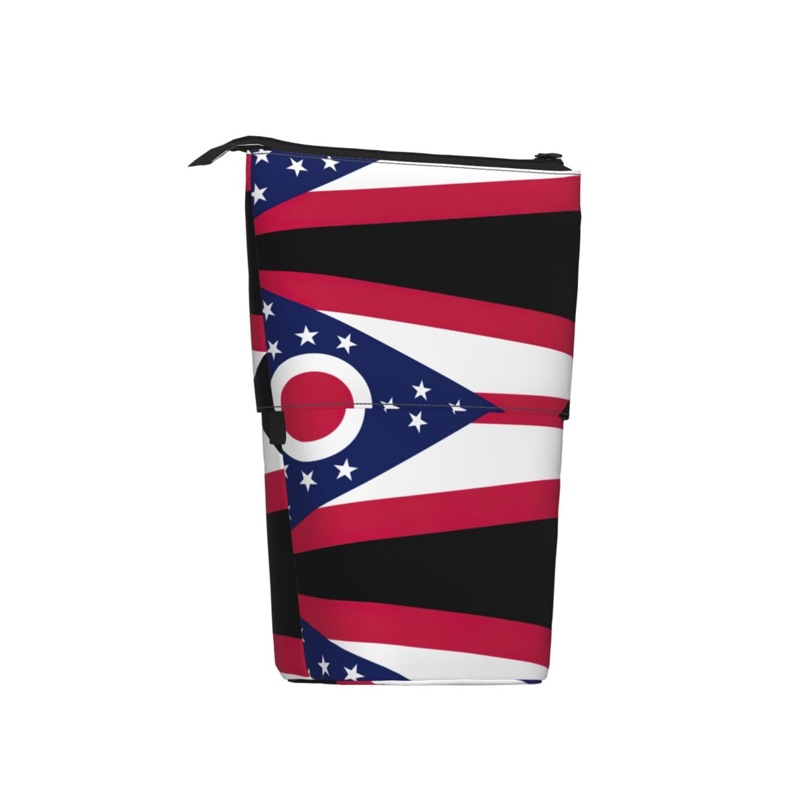 Ohio State Flag Print Zippered Pencil Case - Expandable Stationery Organizer for School, Office & Travel - Makeup Bag, Pen Holder, Pouch for Students & Professionals