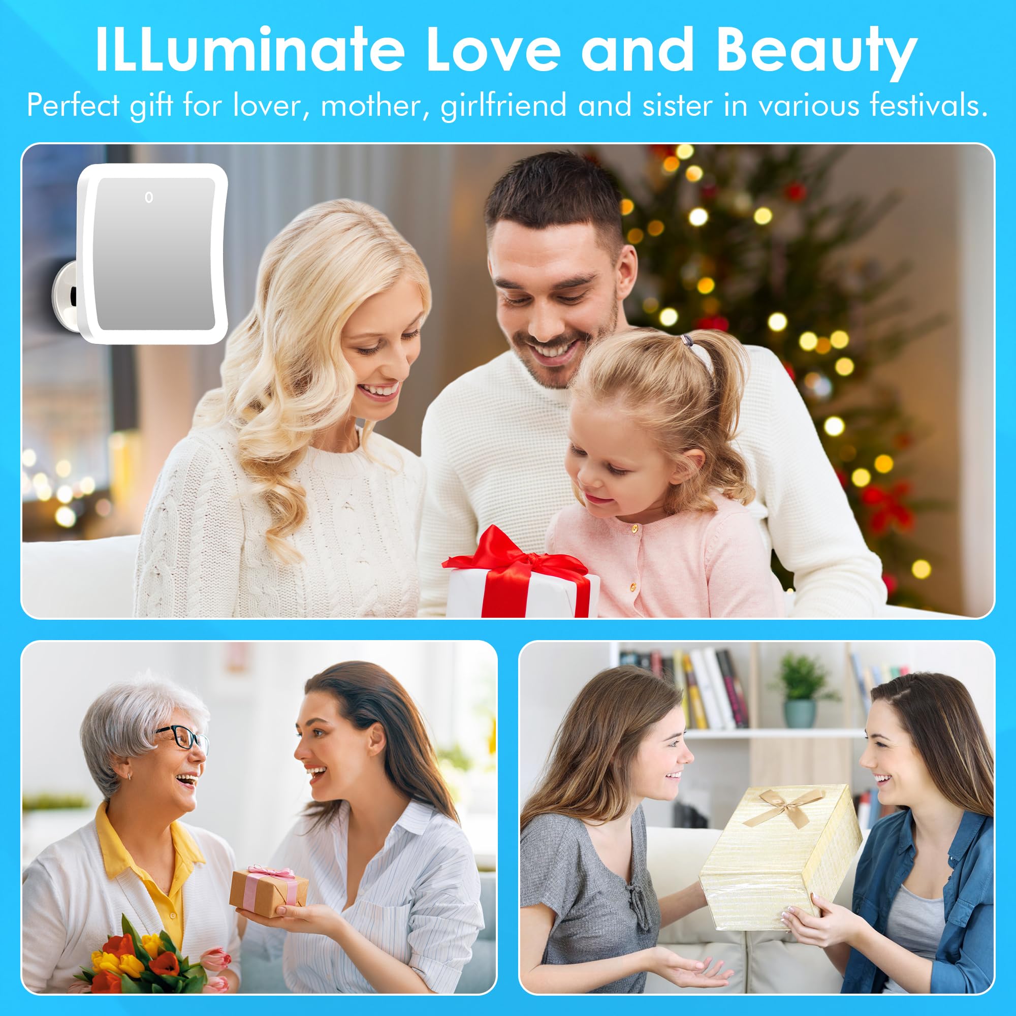 10X Magnifying Lighted Makeup Mirror with Daylight LED - Rechargeable, Cordless, 360° Rotation, 7
