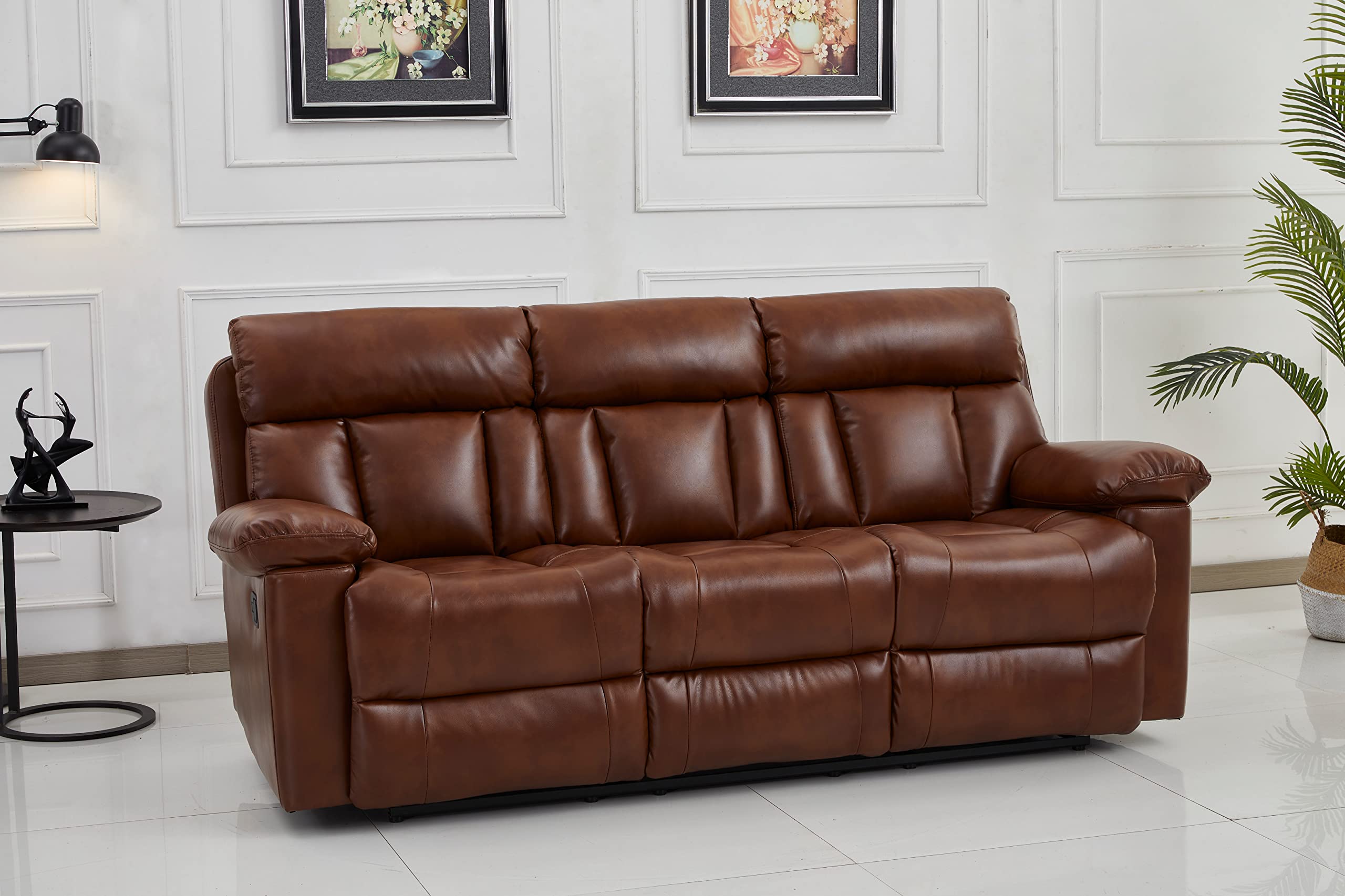 Betsy Furniture Genuine Bonded Leather Reclining Sofa Set - 2-Piece Living Room Sectional with Power Recline (Orange) - Perfect for Home Theater, Family Rooms & Small Spaces