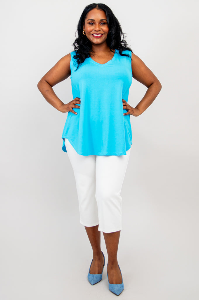 Jackie Tank Top for Women - Soft Bamboo Fabric, Turquoise Blue - Perfect for Yoga, Beach & Summer Outfits