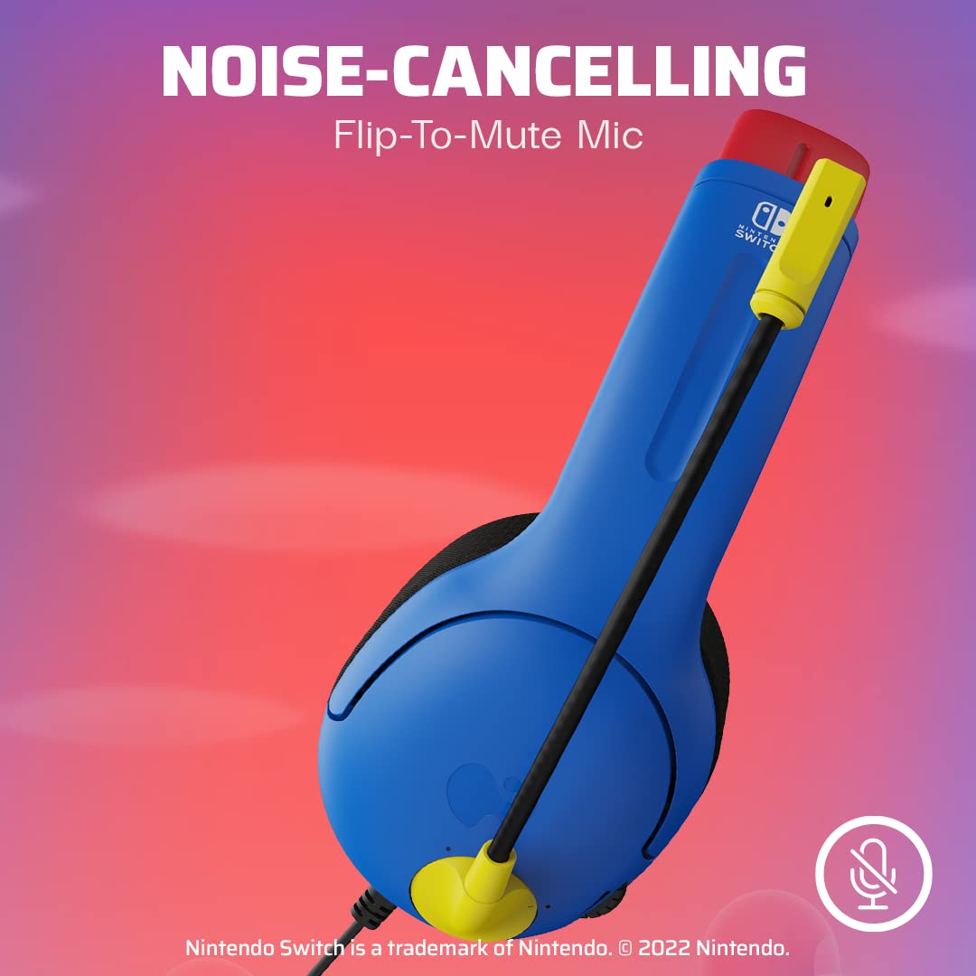 PDP Gaming AIRLITE Stereo Headset with Noise Cancelling Mic for Nintendo Switch/Switch Lite/OLED - Lightweight Wired Gaming Headphones with 3.5mm Jack, Soft Ear Cushions (Mario Dash Blue) - Perfect for Gaming, Online Classes & Remote Work