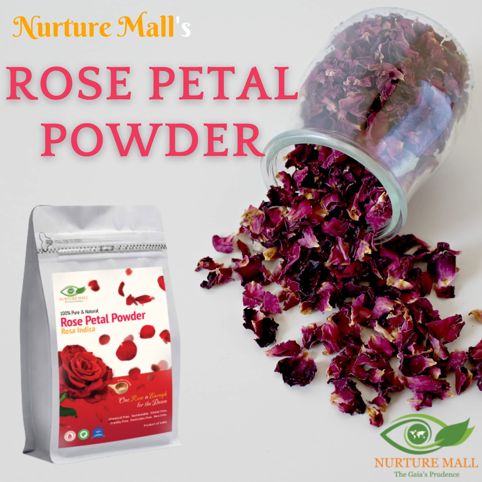 Nurture Mall Rose Petal Powder (200g) - Natural Face Mask for Glowing Skin, Dry Rose Petals Powder for Radiant Skin Care | DIY Facial Treatment, Spa Day at Home, Bridal Skincare Routine