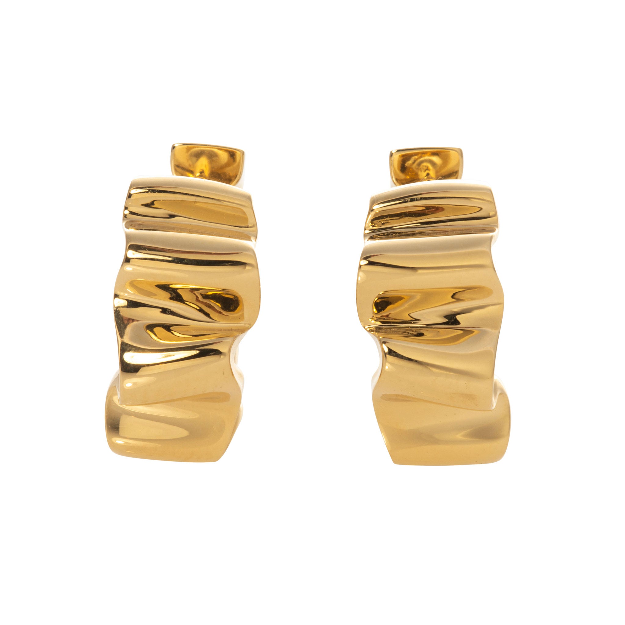 18K Yellow Gold Italian Ribbon Hoop Earrings for Women - Elegant Dangle Hoops for Everyday Wear & Special Occasions