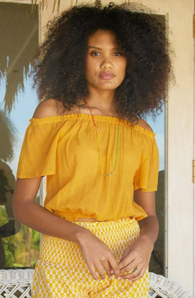 Ilana Frill Organic Cotton Gauze Top for Women - Soft & Breathable Yellow Blouse | Perfect for Summer Outfits, Beach Wear & Casual Style