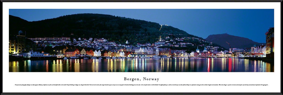 Blakeway Worldwide Panoramas Standard Frame - Bergen, Norway Skyline Poster | Premium Wall Art for Home & Office Decor | Perfect for Living Room, Bedroom or Office Space