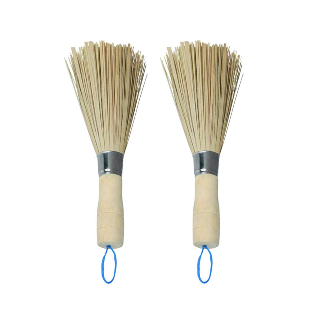 Eco-Friendly Bamboo Pan & Wok Cleaning Brush Set - 2pcs Natural Dish Scrubbers with Handle for Kitchen, Home & Restaurant Use - Perfect for Pots, Pans & Cookware Cleaning