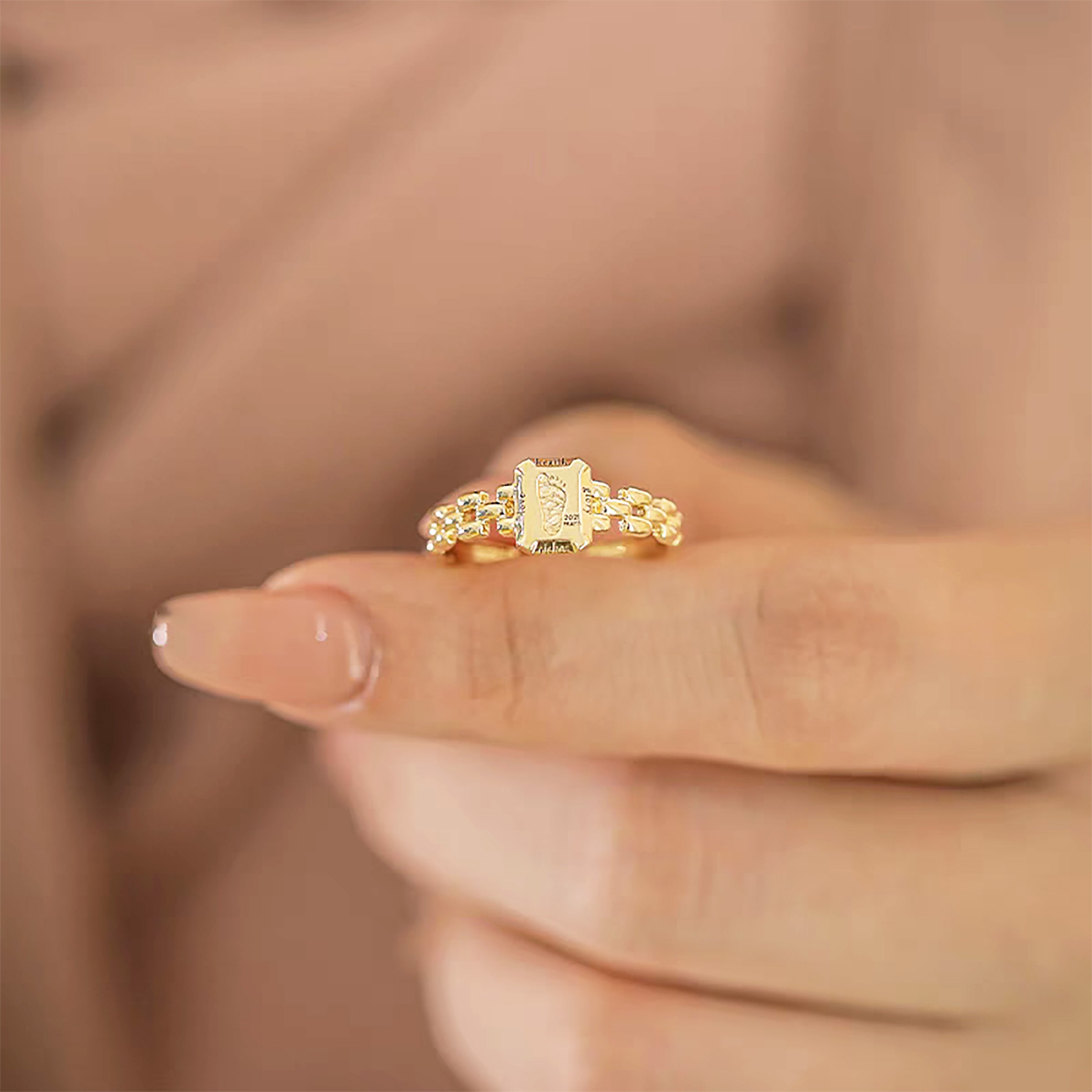 Solid Gold Footprint Ring - 14K Yellow Gold Handmade Jewelry for Women - Perfect for Gifts, Anniversaries & Special Occasions