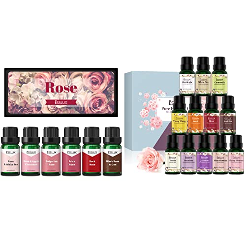 ESSLUX Floral & Rose Essential Oils Set - 18 Pack Pure Fragrance Oils for Soap Making, Candle Making, Diffusers - Perfect for Aromatherapy, Home Spa, Holiday Gifts & Relaxation