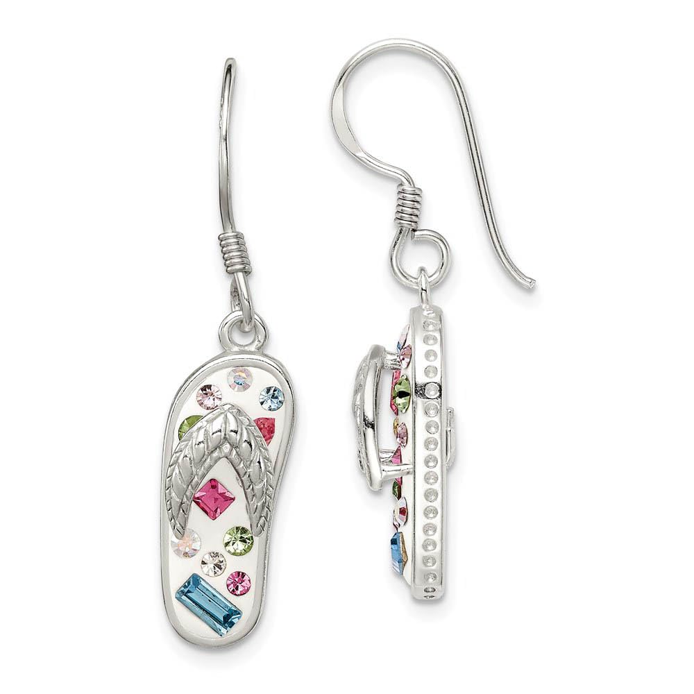 Sterling Silver Crystal Flip Flop Earrings for Beach & Summer