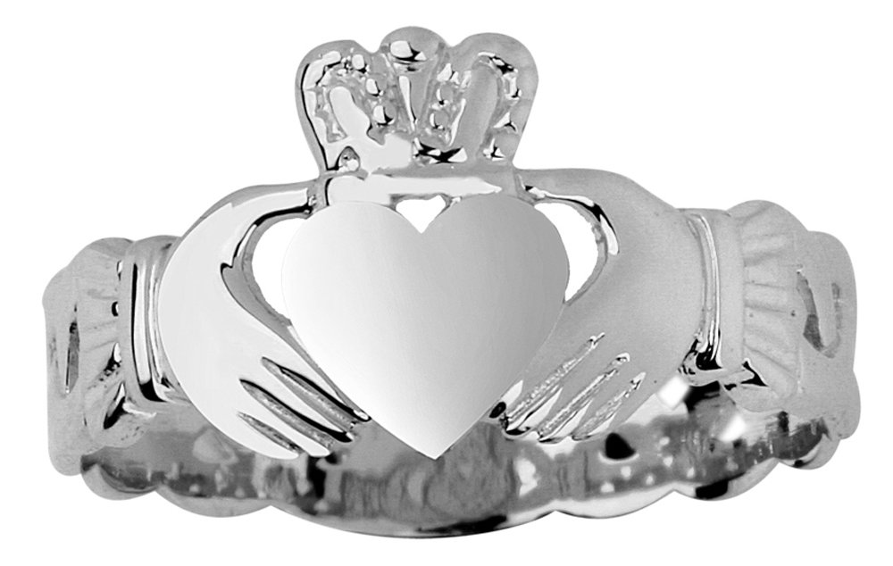 10K White Gold Claddagh Ring for Women - Celtic Trinity Knot Wedding Band, Engagement & Friendship Ring - Perfect for Irish Heritage, Anniversary & Romantic Gifts