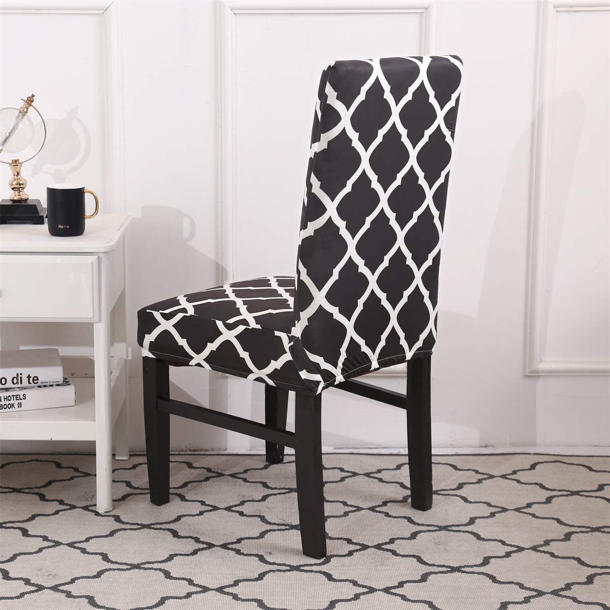 TOPCHANCES 6-Pack Stretch Elastic Spandex Chair Covers - Removable Dining Seat Protectors with Geometric Pattern for Weddings, Banquets & Hotels (Dark Blue) | Perfect for Home, Restaurant, and Event Decor