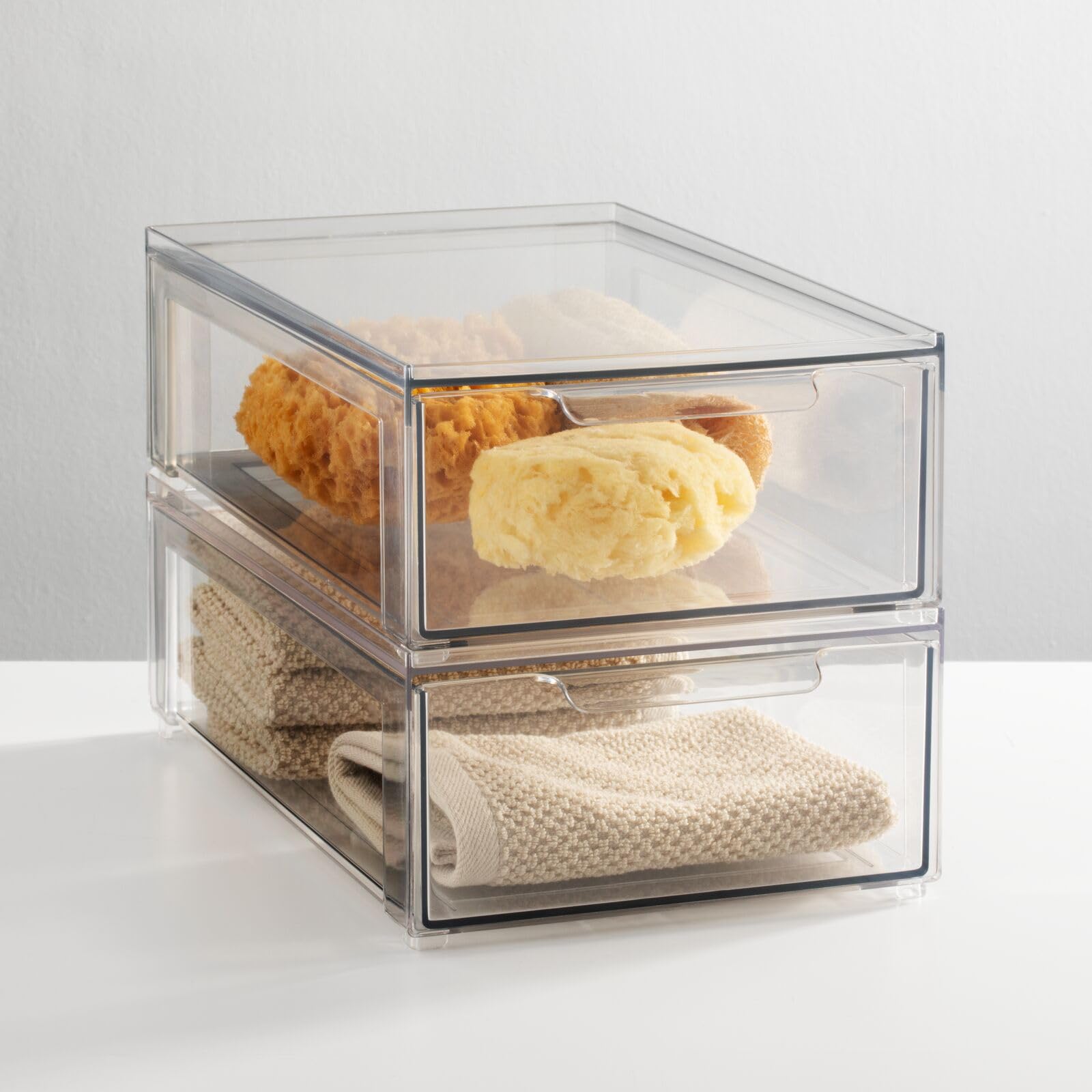 mDesign Clear Plastic Stackable Bathroom Storage Organizer Bins with Pull-Out Drawers - 8 Pack (8