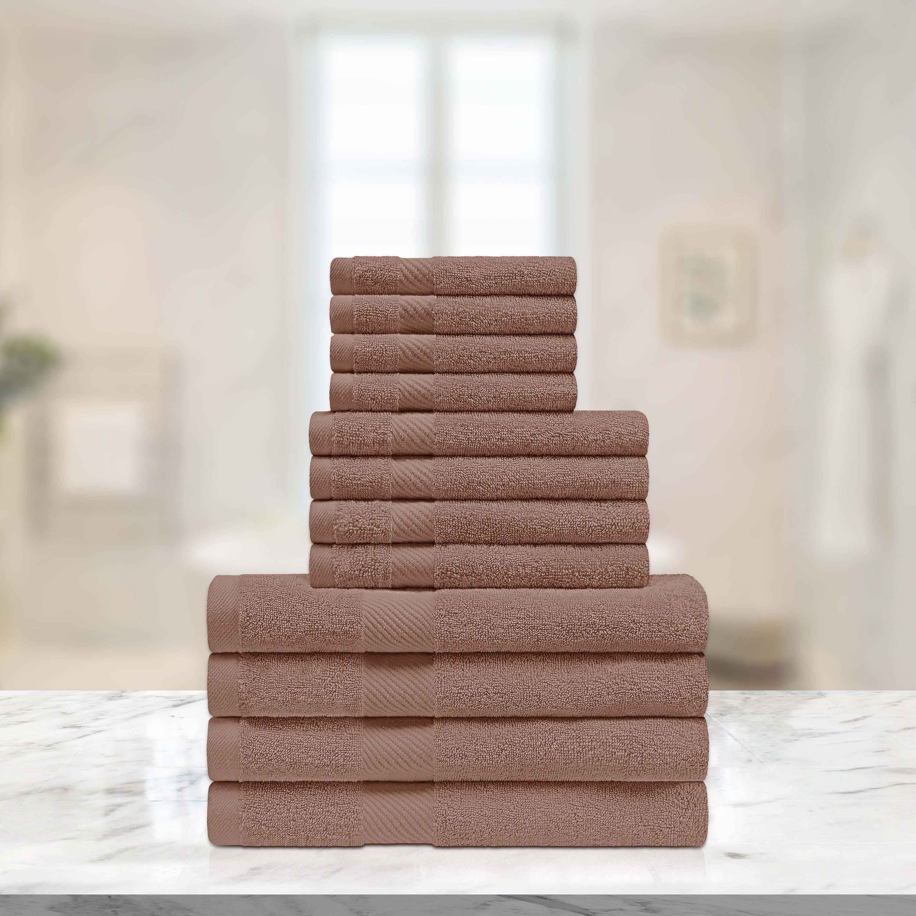 Premium 12-Piece Egyptian Cotton Towel Set - Ultra Soft & Absorbent Bath Towels, Hand Towels & Washcloths - Luxury Spa & Bathroom Essentials for Home & Hotel Use