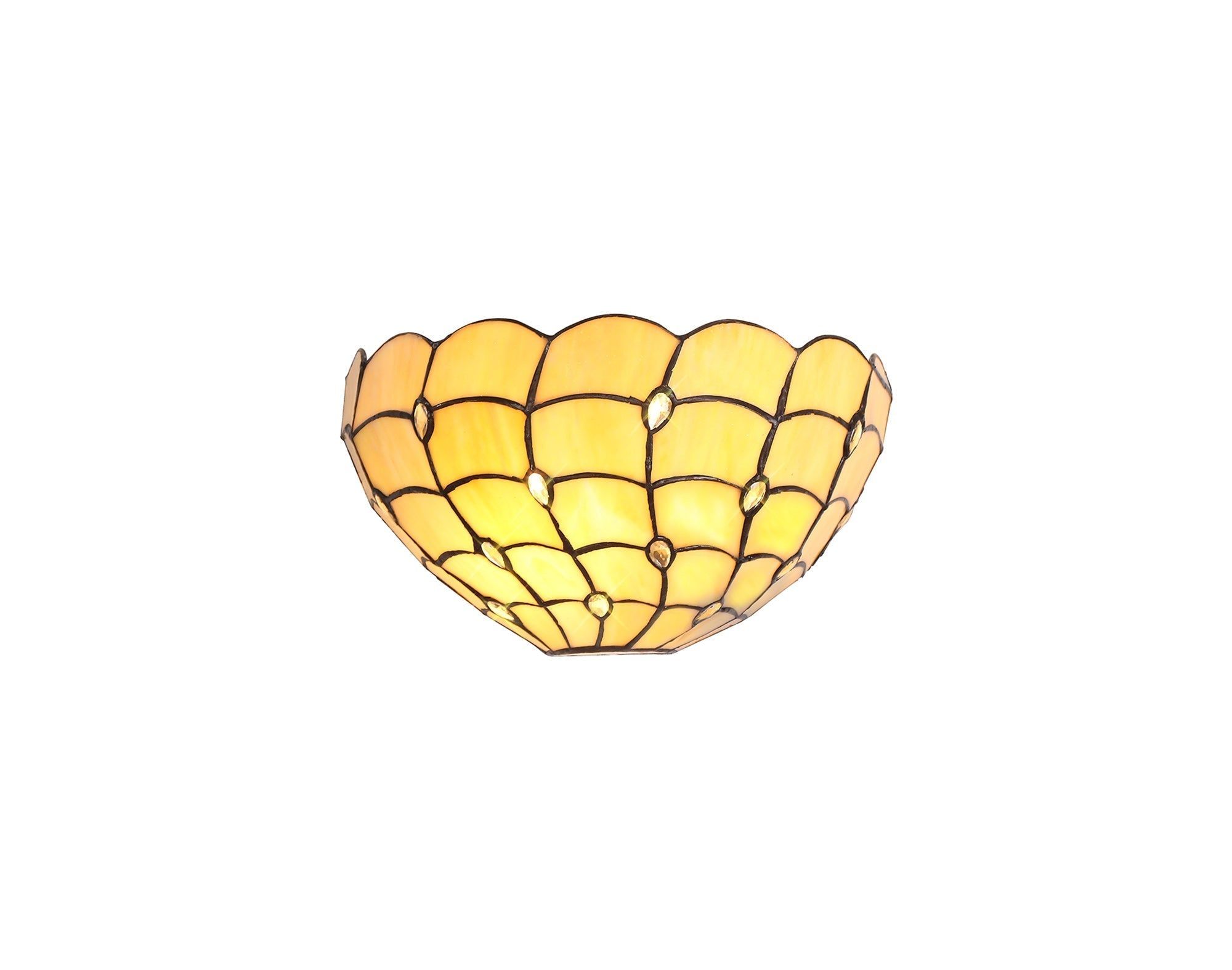 Aero Tiffany 30cm Wall Lamp with 2 E14 Sockets - Beige & Clear Crystal Glass for Bedroom, Living Room, or Hallway Lighting