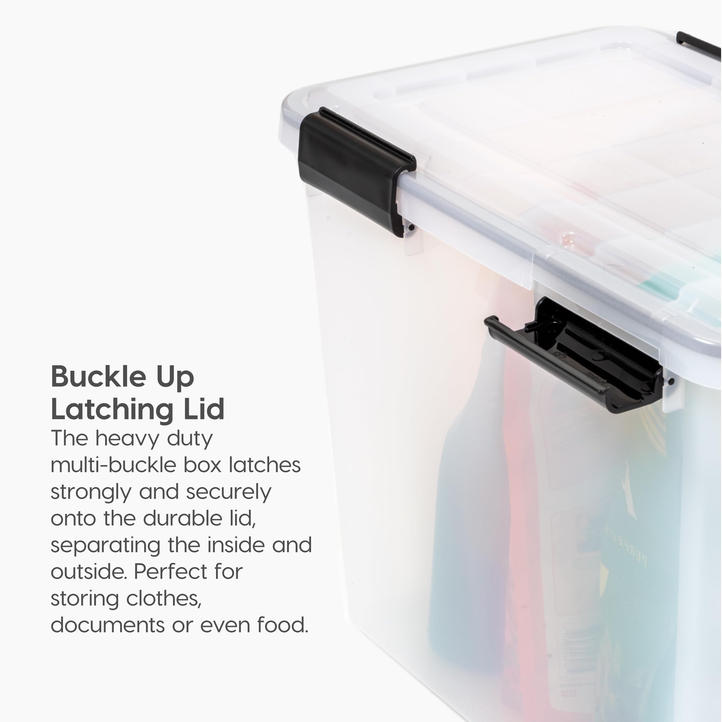 IRIS USA WeatherPro 19 Qt Storage Bins with Lids, 6 Pack - BPA-Free Plastic Airtight Containers with Secure Latch & Seal, Stackable Nestable Tote Bins for Home Organization, Kitchen, Pantry & Garage Storage (Clear/Black)