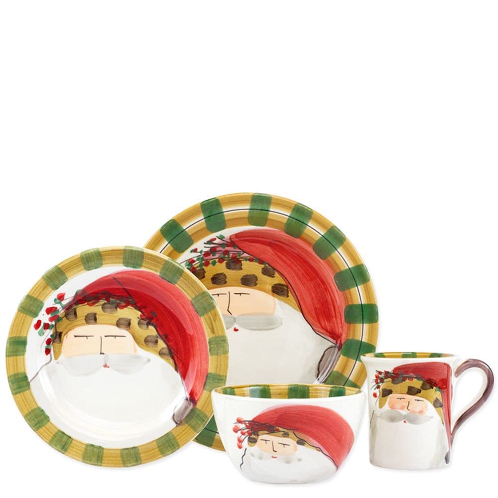 Vietri Old St. Nick Animal Hat 4-Piece Christmas Dinnerware Set - Ceramic Bowl, Mug, Salad & Dinner Plates for Holiday Table Setting & Festive Dining Decor