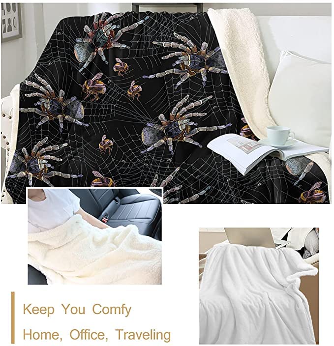 3D Bumblebee Spider Web Sherpa Fleece Throw Blanket (30x40 inches) - Soft Plush Halloween Blanket for Kids, Teens & Adults - Perfect for Bed, Sofa, Movie Nights & Seasonal Decor