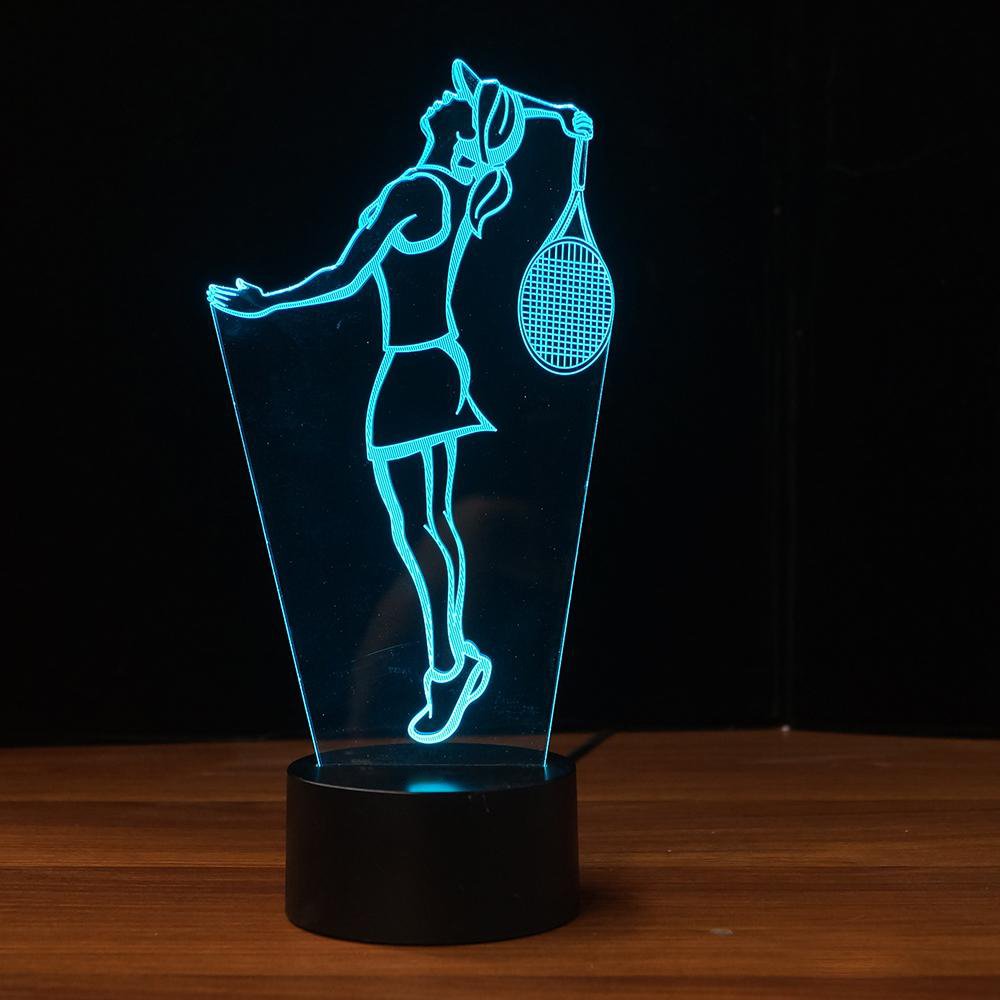 3D Tennis Player Night Light - USB Touch Switch LED Table Lamp with 7 Color Changing Modes, Optical Illusion Decor for Kids Room, Birthday Gift for Children, Home Office Desk Decoration (Perfect for Bedroom, Nursery, Gaming Room & Gift Occasions)
